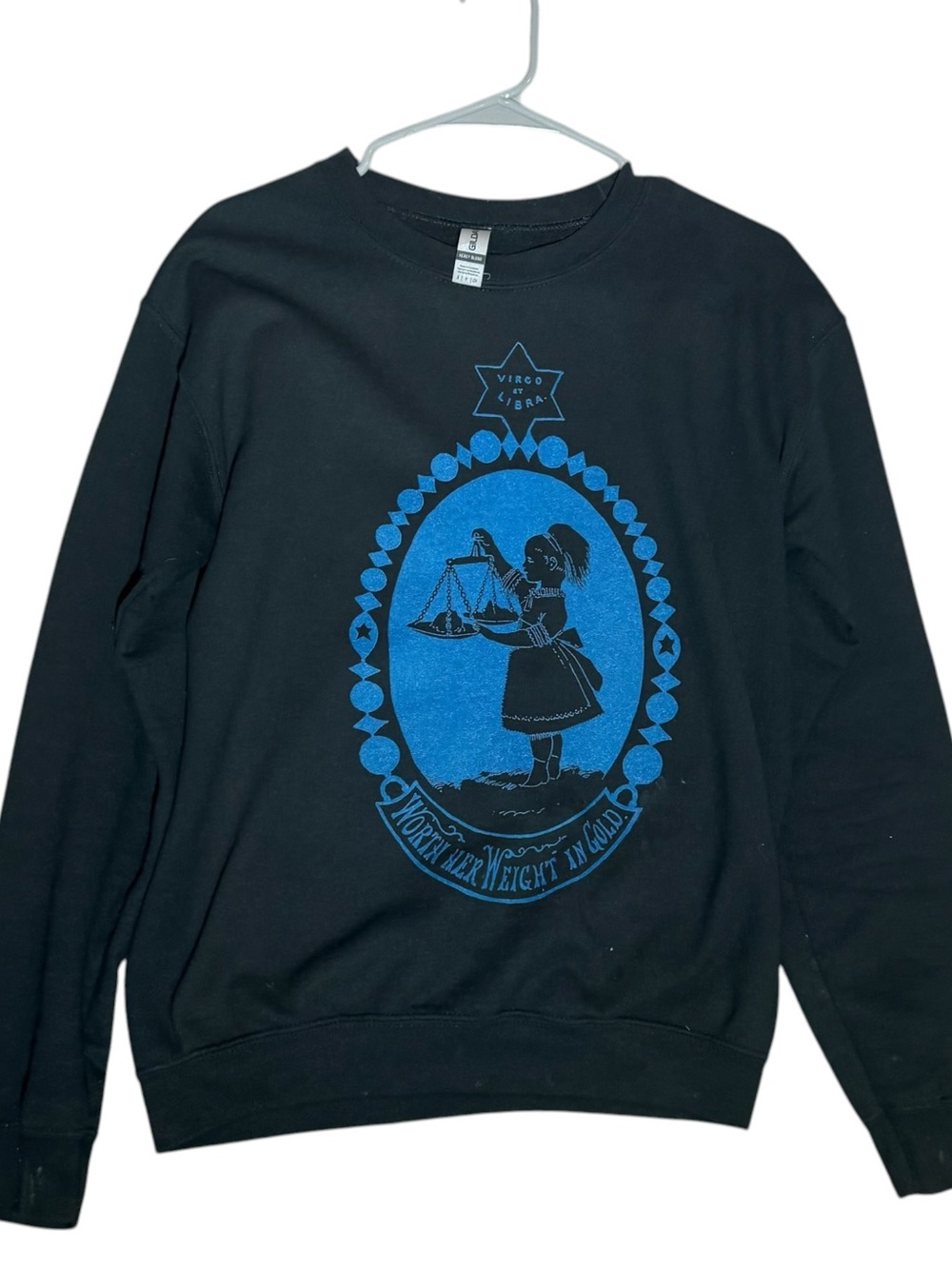 Zodiac Astrology Virgo Libra Vintage Sweater Unisex Size Small Black Blue